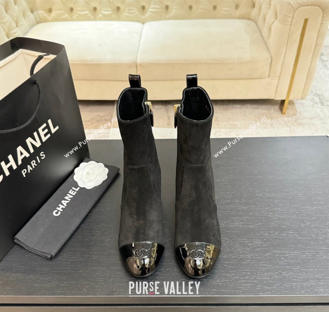 Chanel Suede Patent Leather Heel Ankle Boots 4.5cm Black 2025 G46789 (MD-251104017)