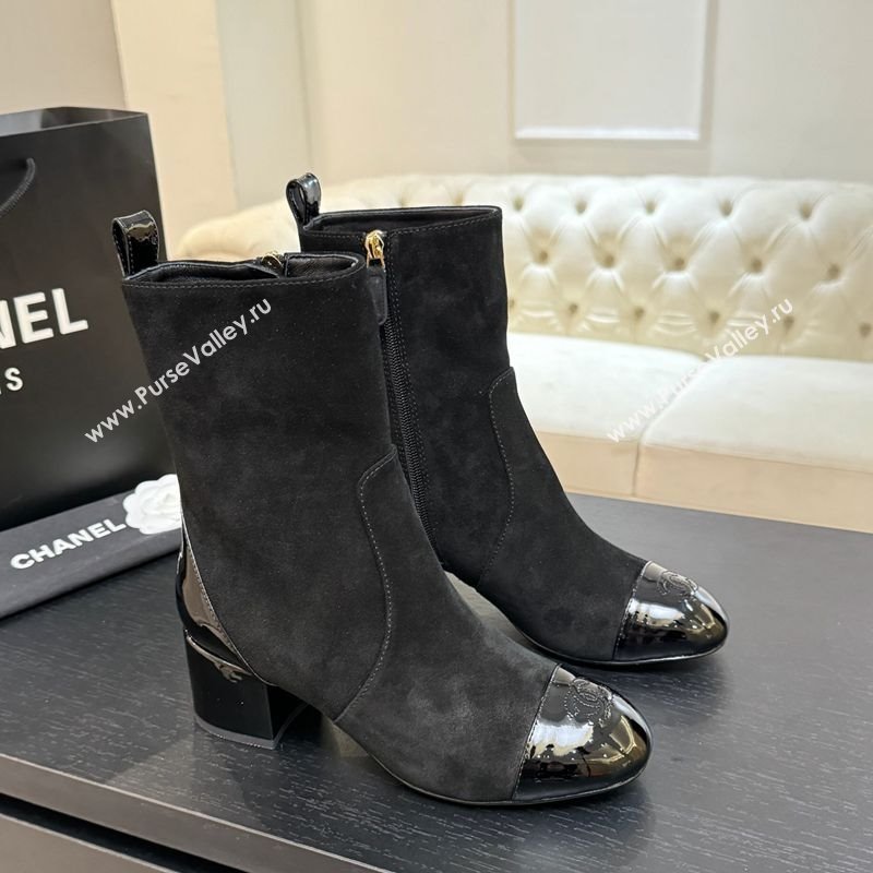 Chanel Suede Patent Leather Heel Ankle Boots 4.5cm Black 2025 G46789 (MD-251104017)