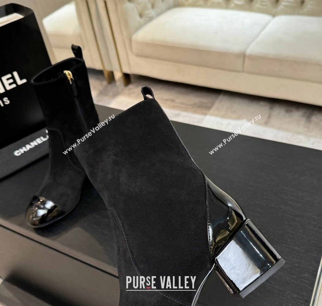 Chanel Suede Patent Leather Heel Ankle Boots 4.5cm Black 2025 G46789 (MD-251104017)