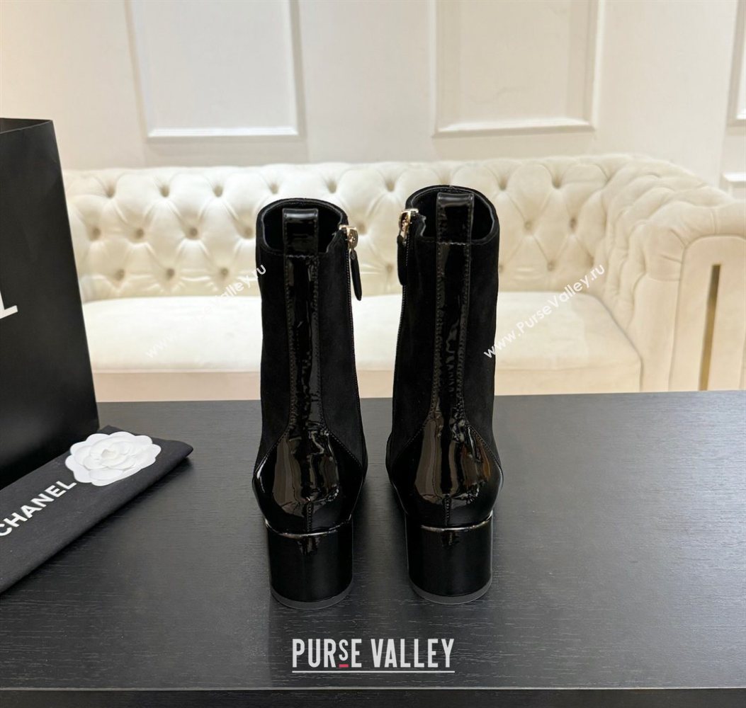 Chanel Suede Patent Leather Heel Ankle Boots 4.5cm Black 2025 G46789 (MD-251104017)