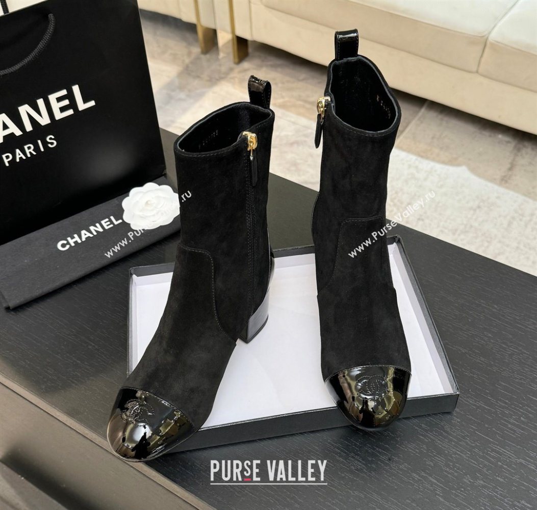 Chanel Suede Patent Leather Heel Ankle Boots 4.5cm Black 2025 G46789 (MD-251104017)