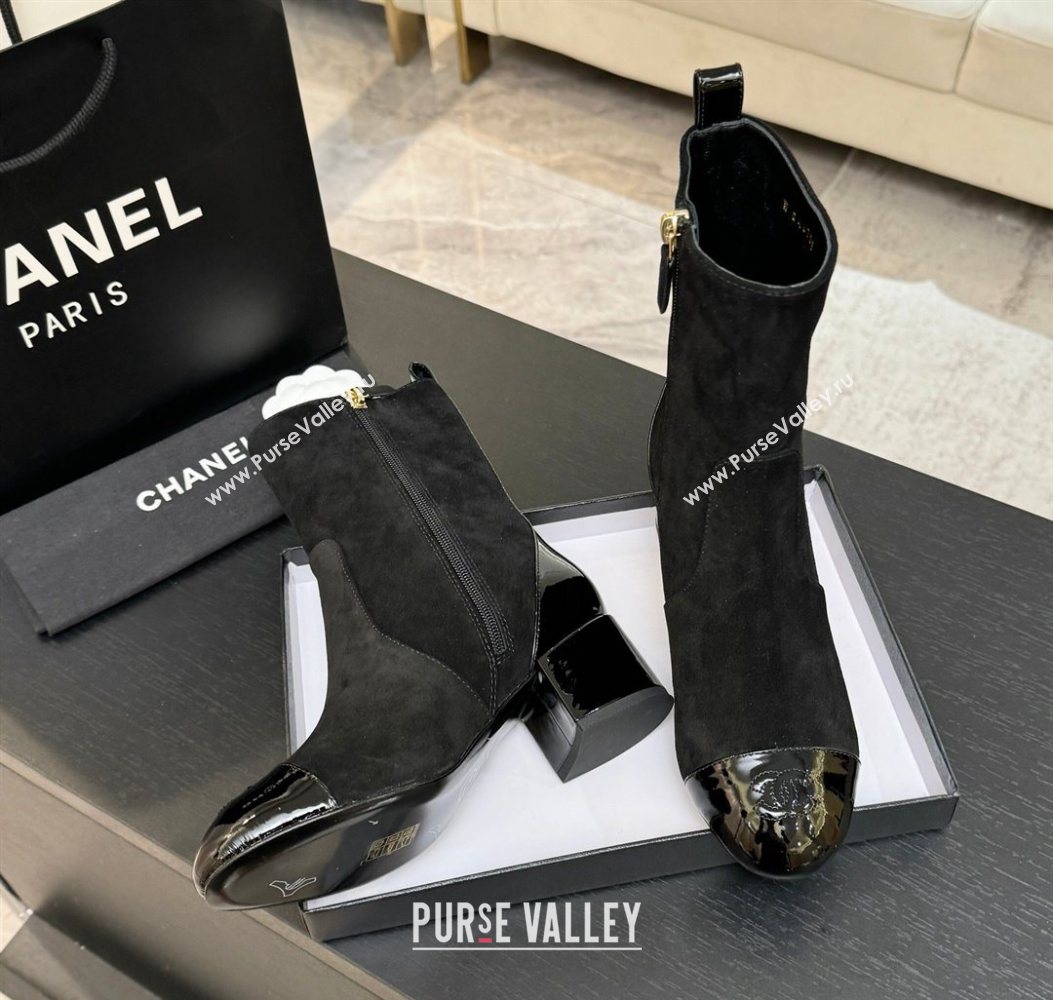 Chanel Suede Patent Leather Heel Ankle Boots 4.5cm Black 2025 G46789 (MD-251104017)