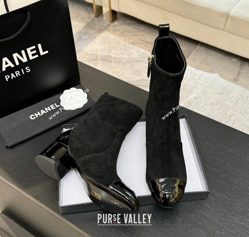 Chanel Suede Patent Leather Heel Ankle Boots 4.5cm Black 2025 G46789 (MD-251104017)