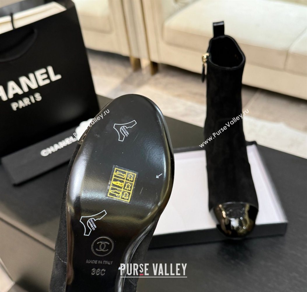 Chanel Suede Patent Leather Heel Ankle Boots 4.5cm Black 2025 G46789 (MD-251104017)