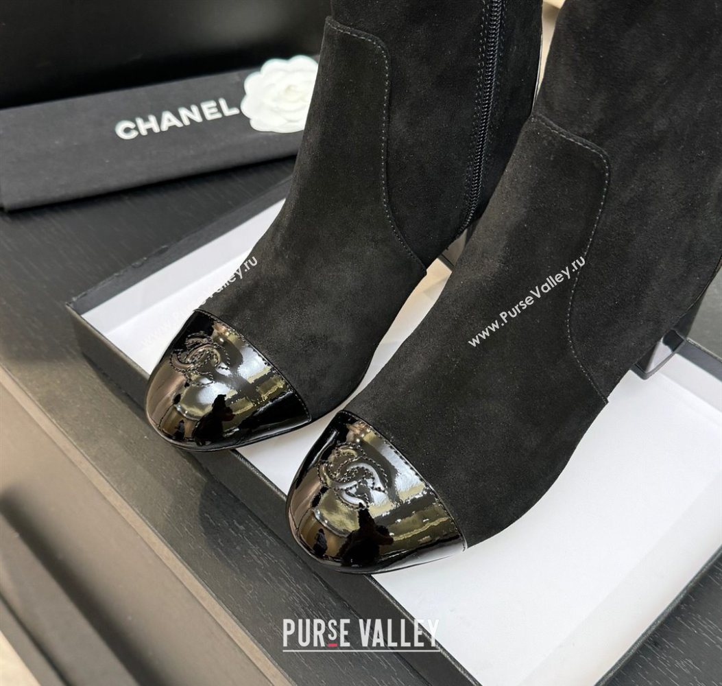 Chanel Suede Patent Leather Heel Ankle Boots 4.5cm Black 2025 G46789 (MD-251104017)