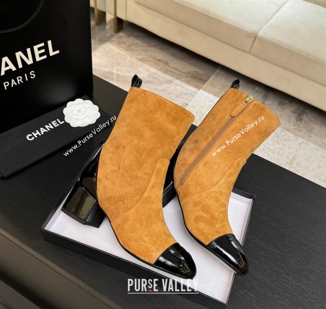 Chanel Suede Patent Leather Heel Ankle Boots 4.5cm Yellow 2025 G46789 (MD-251104018)