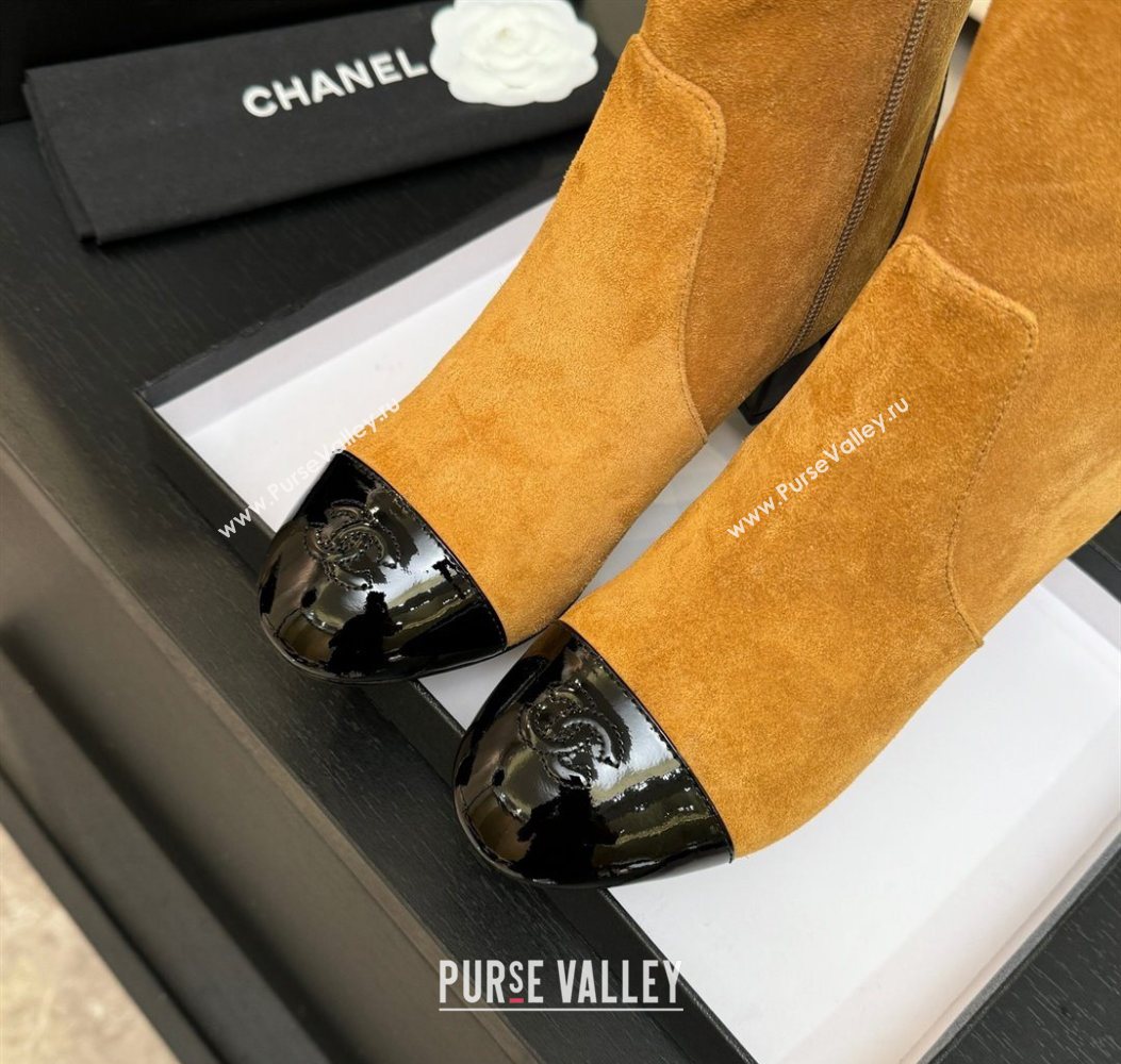 Chanel Suede Patent Leather Heel Ankle Boots 4.5cm Yellow 2025 G46789 (MD-251104018)
