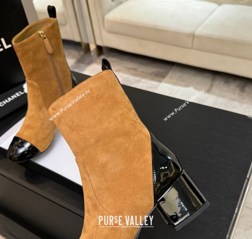 Chanel Suede Patent Leather Heel Ankle Boots 4.5cm Yellow 2025 G46789 (MD-251104018)