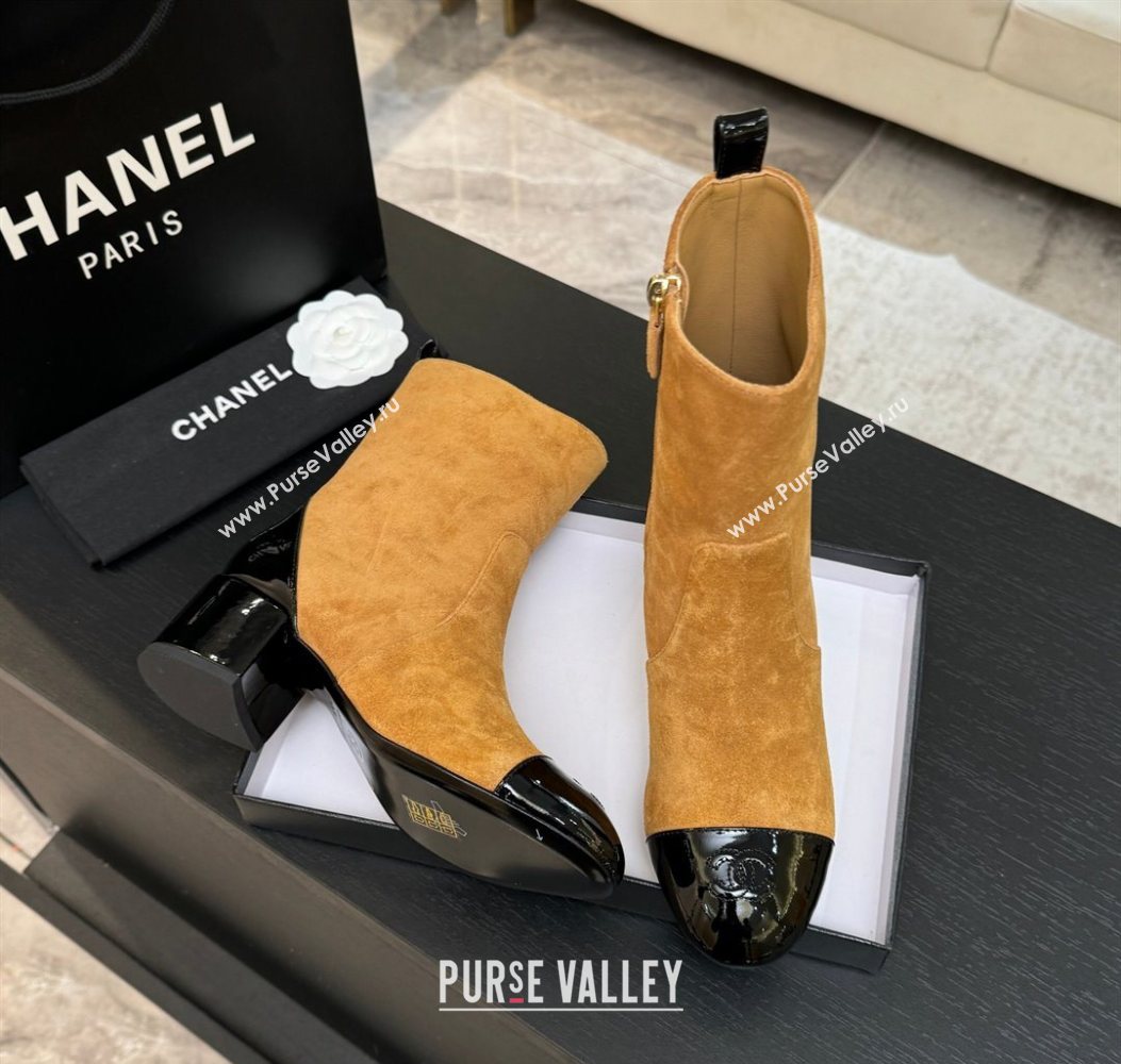 Chanel Suede Patent Leather Heel Ankle Boots 4.5cm Yellow 2025 G46789 (MD-251104018)