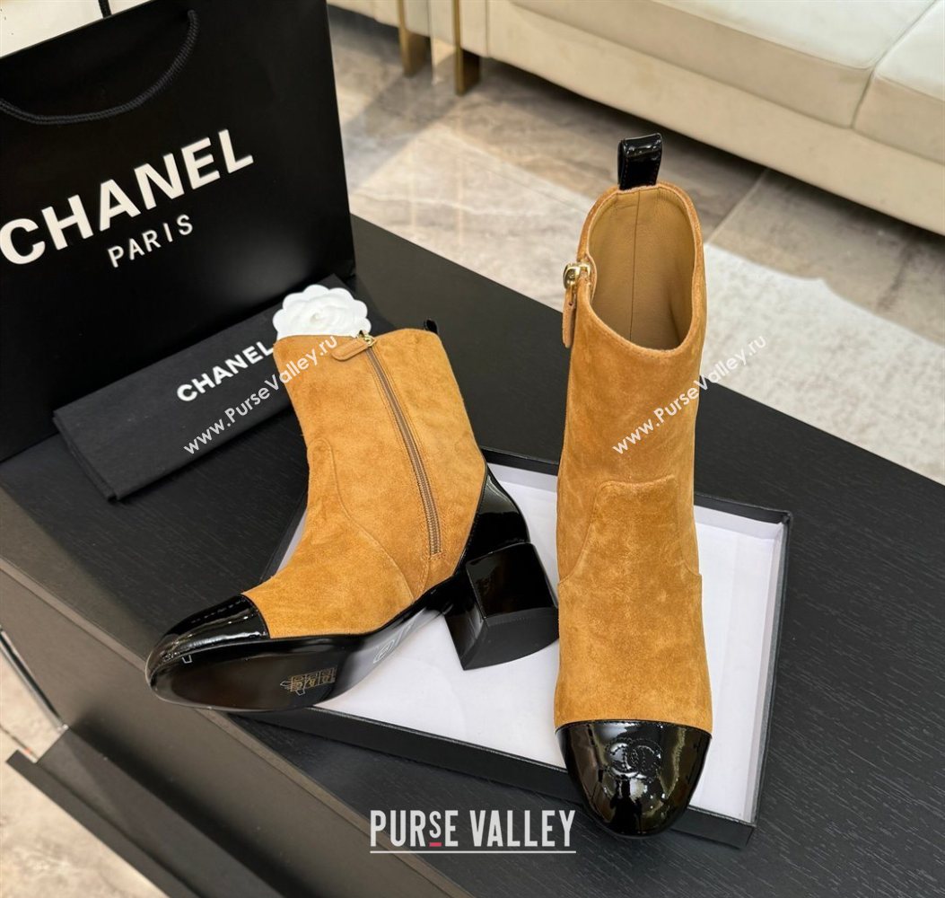Chanel Suede Patent Leather Heel Ankle Boots 4.5cm Yellow 2025 G46789 (MD-251104018)