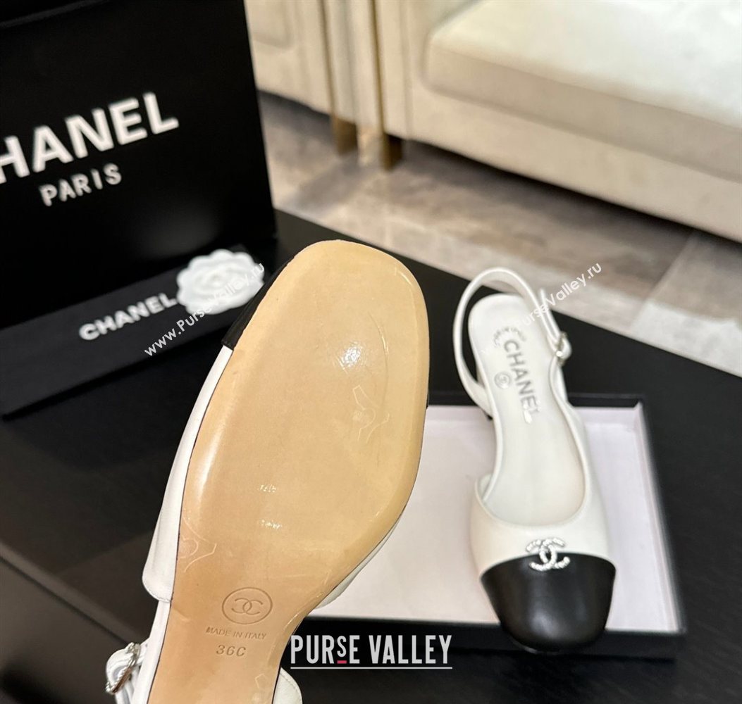 Chanel Lambskin and Calfskin Leather Slingback Pumps 6.5cm with Strass CC White 2025 CH110301 (MD-251103005)
