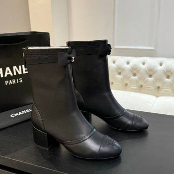 Chanel Stretch Lambskin Short Boots 5cm with Bow Black 2025 G46755 (MD-251104022)