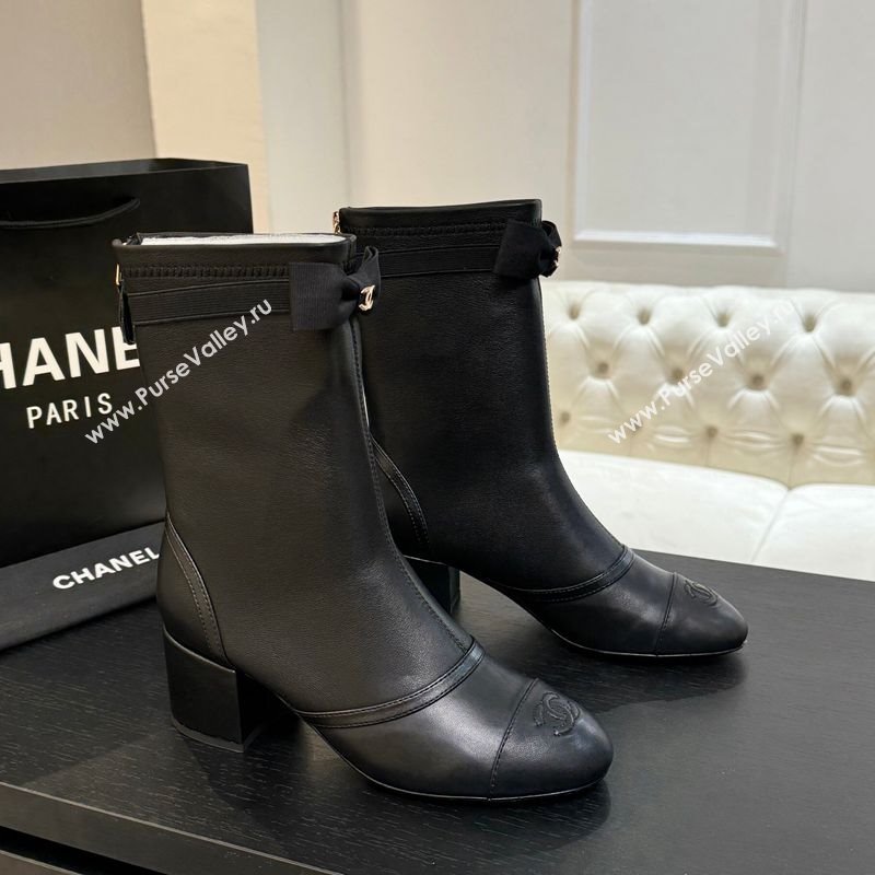 Chanel Stretch Lambskin Short Boots 5cm with Bow Black 2025 G46755 (MD-251104022)