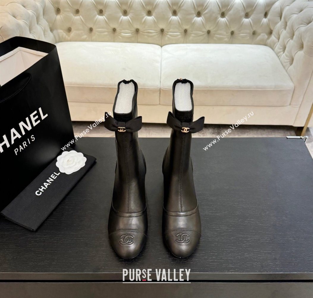 Chanel Stretch Lambskin Short Boots 5cm with Bow Black 2025 G46755 (MD-251104022)