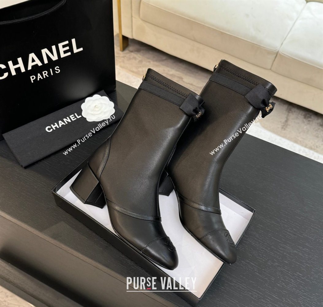 Chanel Stretch Lambskin Short Boots 5cm with Bow Black 2025 G46755 (MD-251104022)
