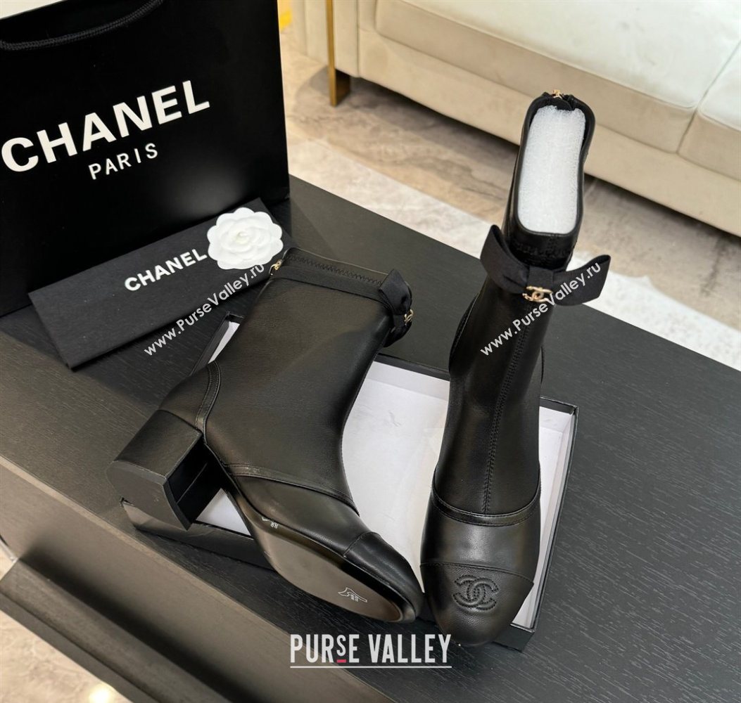 Chanel Stretch Lambskin Short Boots 5cm with Bow Black 2025 G46755 (MD-251104022)