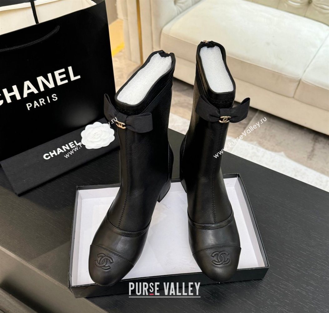 Chanel Stretch Lambskin Short Boots 5cm with Bow Black 2025 G46755 (MD-251104022)