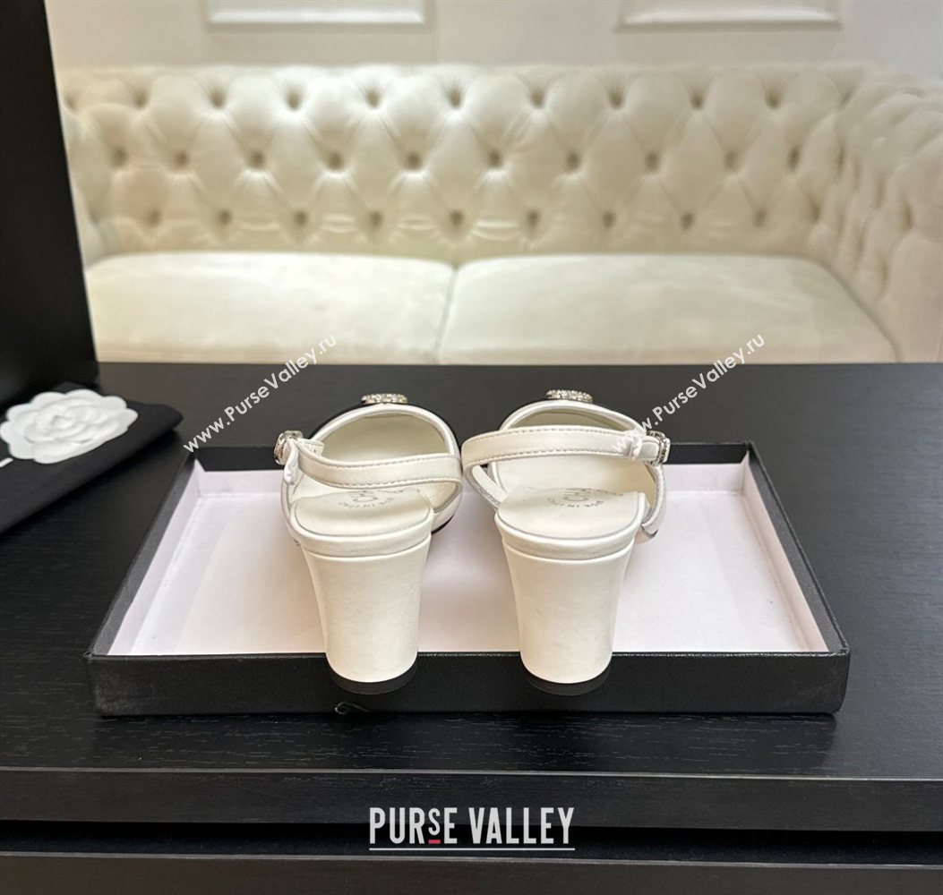 Chanel Lambskin and Calfskin Leather Slingback Pumps 6.5cm with Strass CC White 2025 CH110301 (MD-251103005)