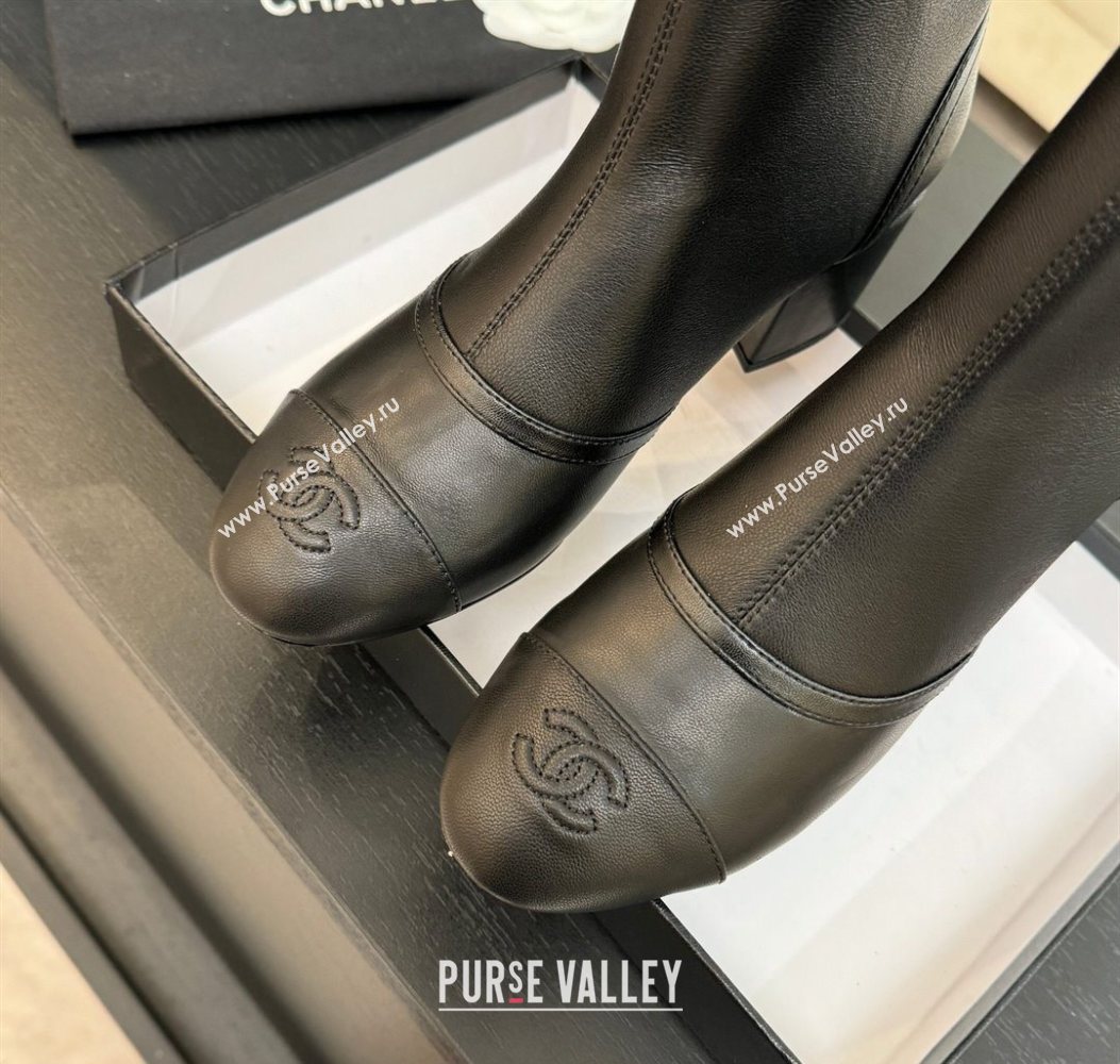 Chanel Stretch Lambskin Short Boots 5cm with Bow Black 2025 G46755 (MD-251104022)