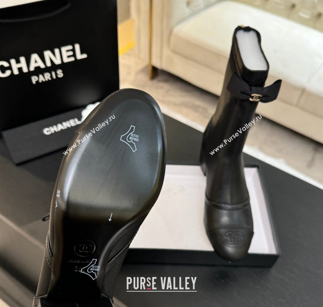 Chanel Stretch Lambskin Short Boots 5cm with Bow Black 2025 G46755 (MD-251104022)