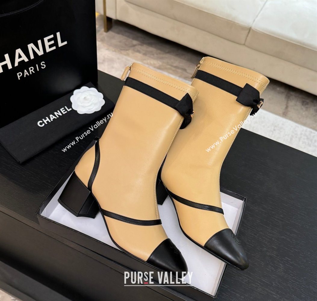Chanel Stretch Lambskin Short Boots 5cm with Bow Beige Yellow 2025 G46755 (MD-251104023)