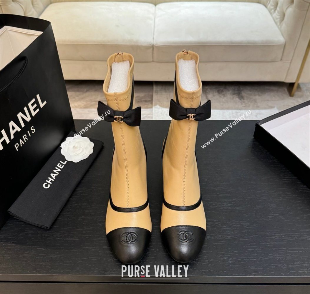 Chanel Stretch Lambskin Short Boots 5cm with Bow Beige Yellow 2025 G46755 (MD-251104023)