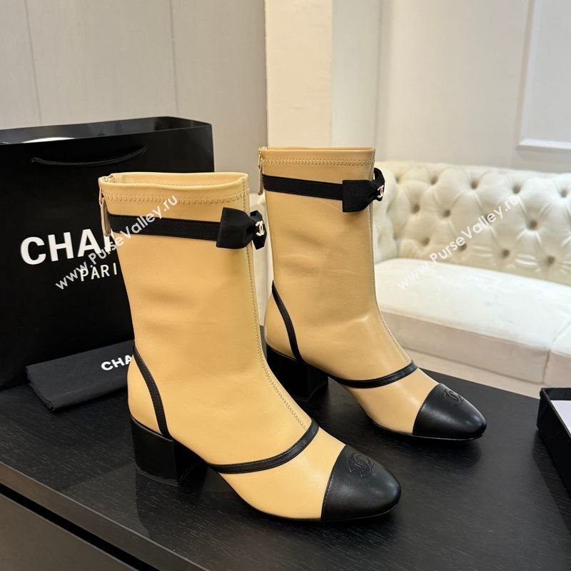 Chanel Stretch Lambskin Short Boots 5cm with Bow Beige Yellow 2025 G46755 (MD-251104023)