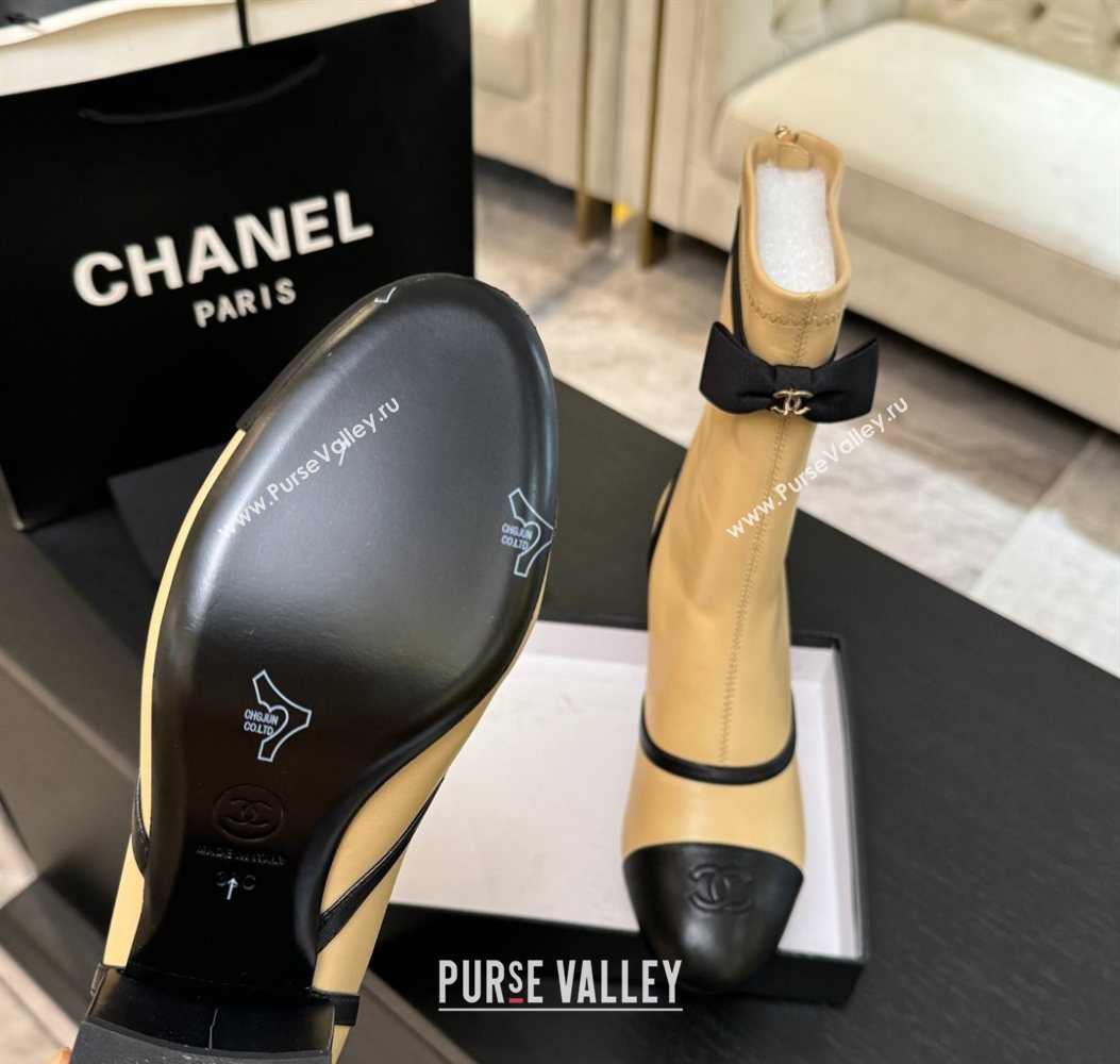 Chanel Stretch Lambskin Short Boots 5cm with Bow Beige Yellow 2025 G46755 (MD-251104023)
