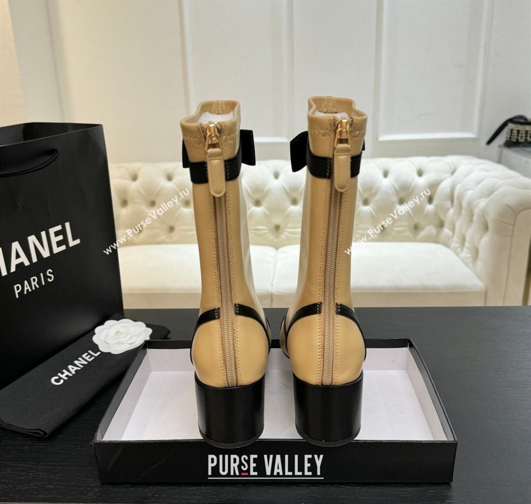 Chanel Stretch Lambskin Short Boots 5cm with Bow Beige Yellow 2025 G46755 (MD-251104023)