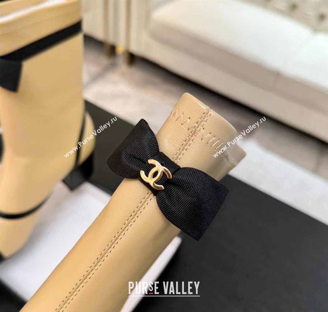 Chanel Stretch Lambskin Short Boots 5cm with Bow Beige Yellow 2025 G46755 (MD-251104023)