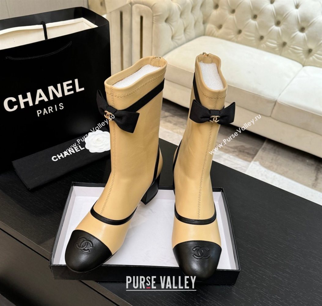 Chanel Stretch Lambskin Short Boots 5cm with Bow Beige Yellow 2025 G46755 (MD-251104023)