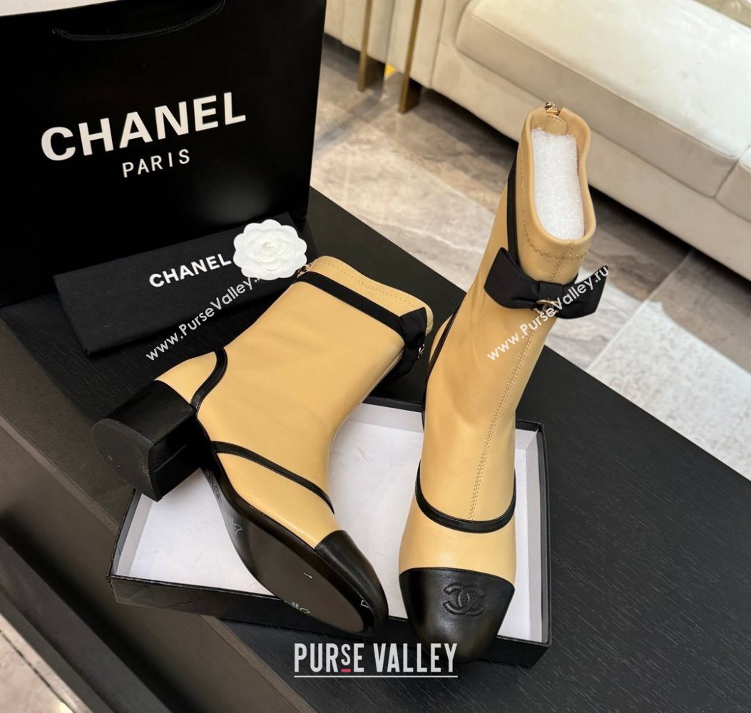 Chanel Stretch Lambskin Short Boots 5cm with Bow Beige Yellow 2025 G46755 (MD-251104023)