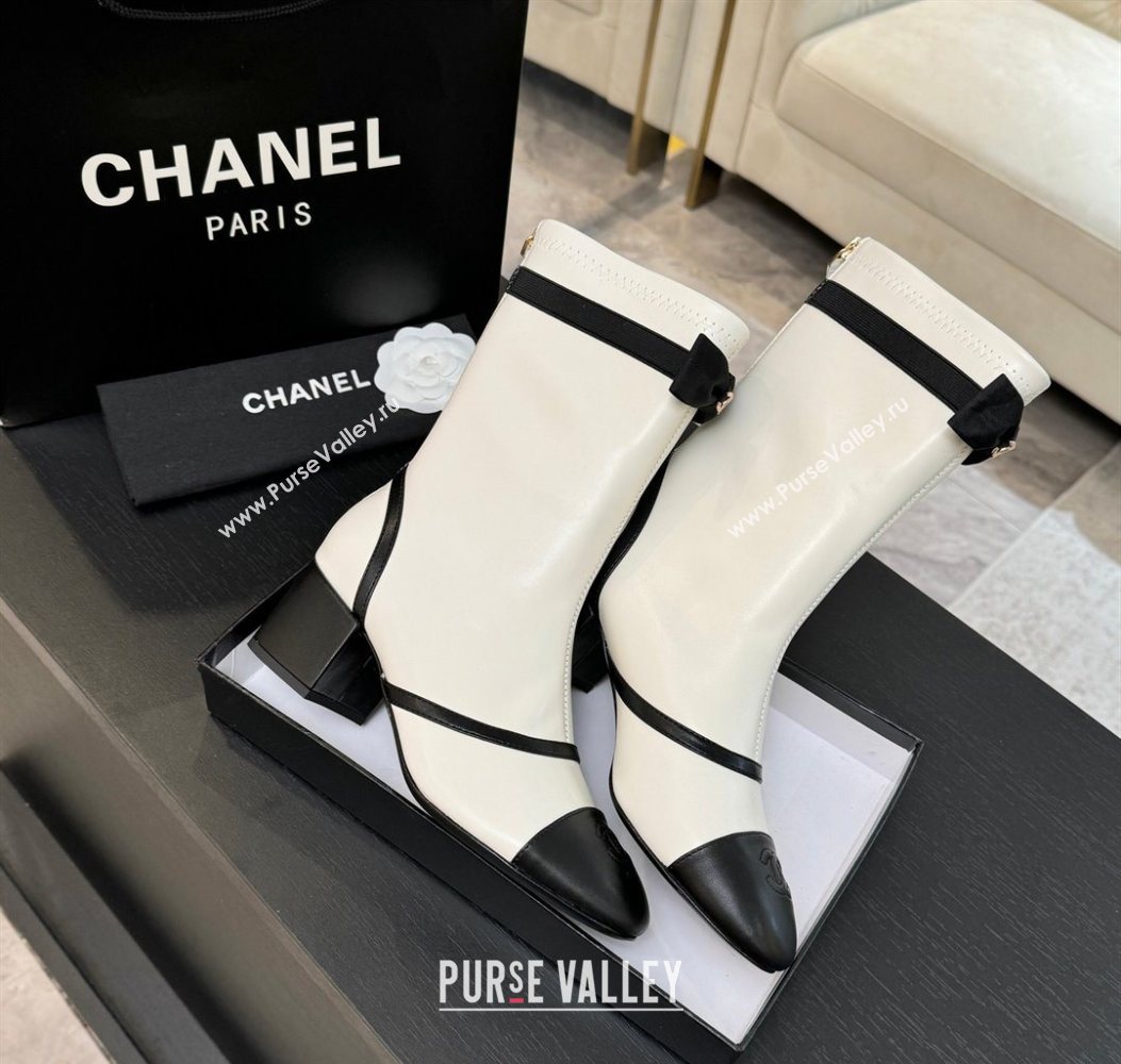 Chanel Stretch Lambskin Short Boots 5cm with Bow White 2025 G46755 (MD-251104024)
