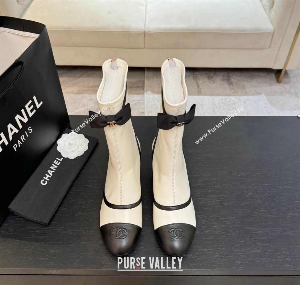 Chanel Stretch Lambskin Short Boots 5cm with Bow White 2025 G46755 (MD-251104024)