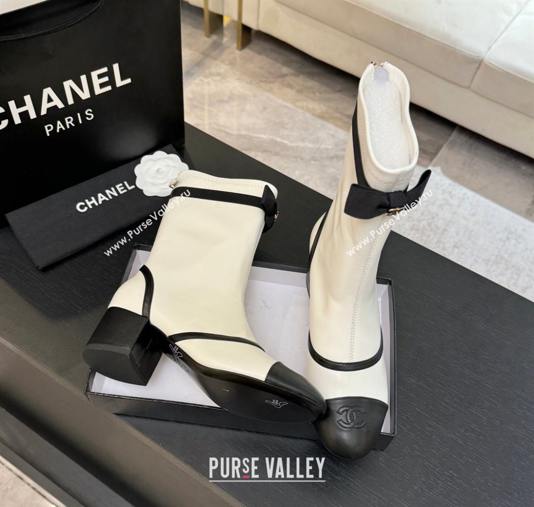 Chanel Stretch Lambskin Short Boots 5cm with Bow White 2025 G46755 (MD-251104024)