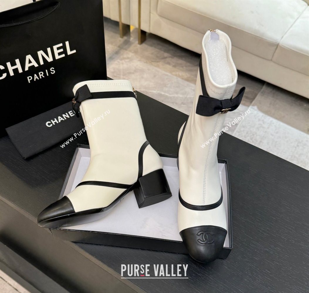 Chanel Stretch Lambskin Short Boots 5cm with Bow White 2025 G46755 (MD-251104024)