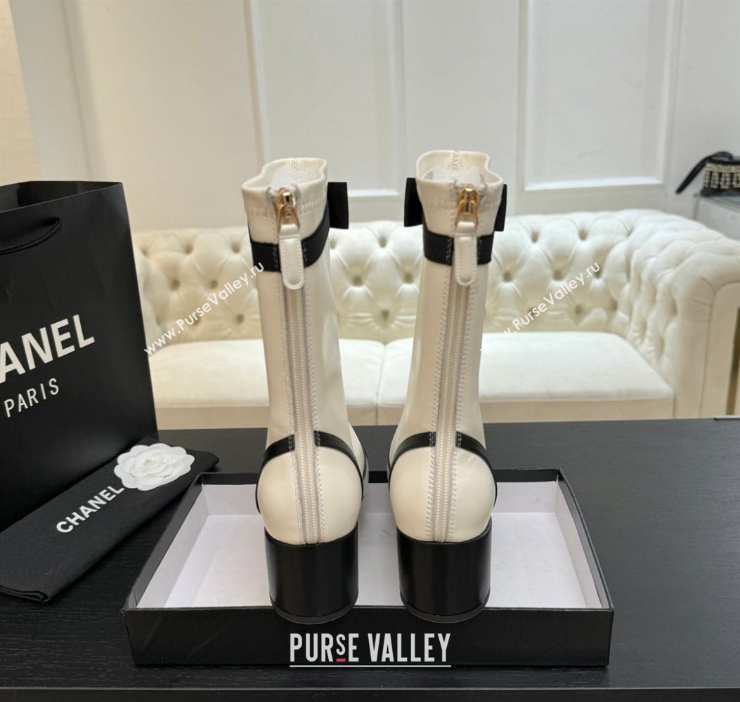 Chanel Stretch Lambskin Short Boots 5cm with Bow White 2025 G46755 (MD-251104024)