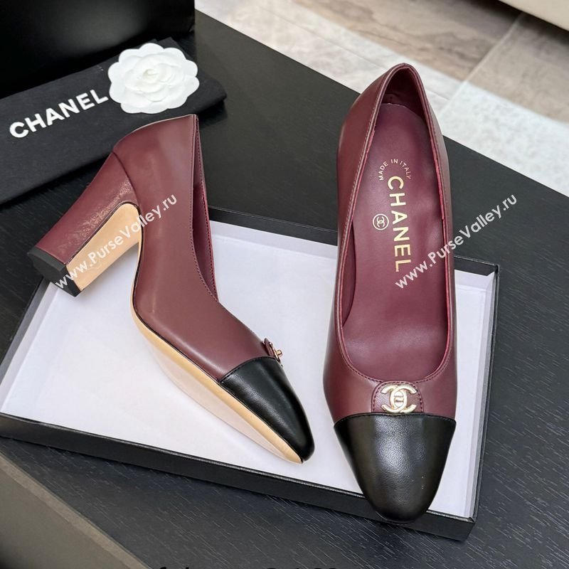 Chanel Lambskin Leather Pumps 9cm with CC Tag Burgundy 2025 G46441 2 (MD-251103013)