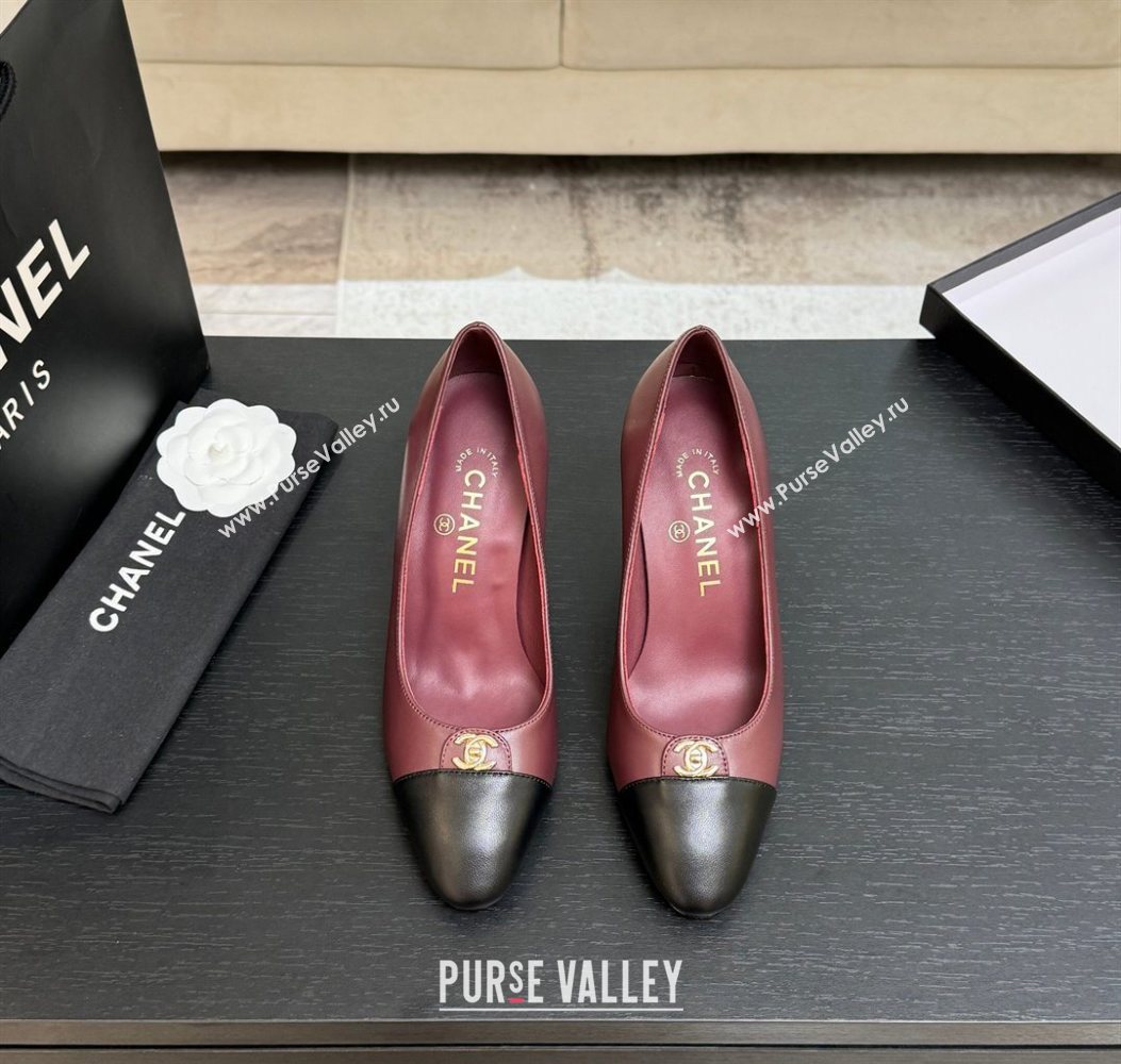 Chanel Lambskin Leather Pumps 9cm with CC Tag Burgundy 2025 G46441 2 (MD-251103013)
