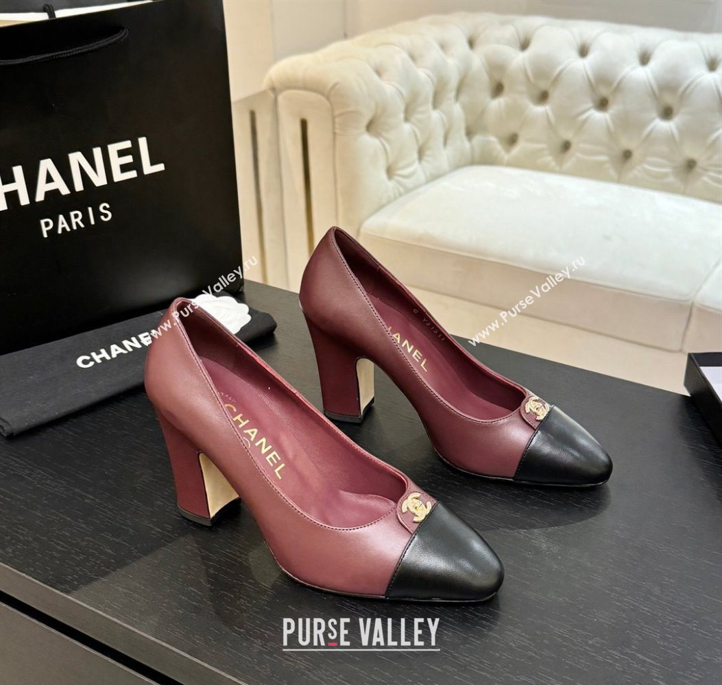 Chanel Lambskin Leather Pumps 9cm with CC Tag Burgundy 2025 G46441 2 (MD-251103013)