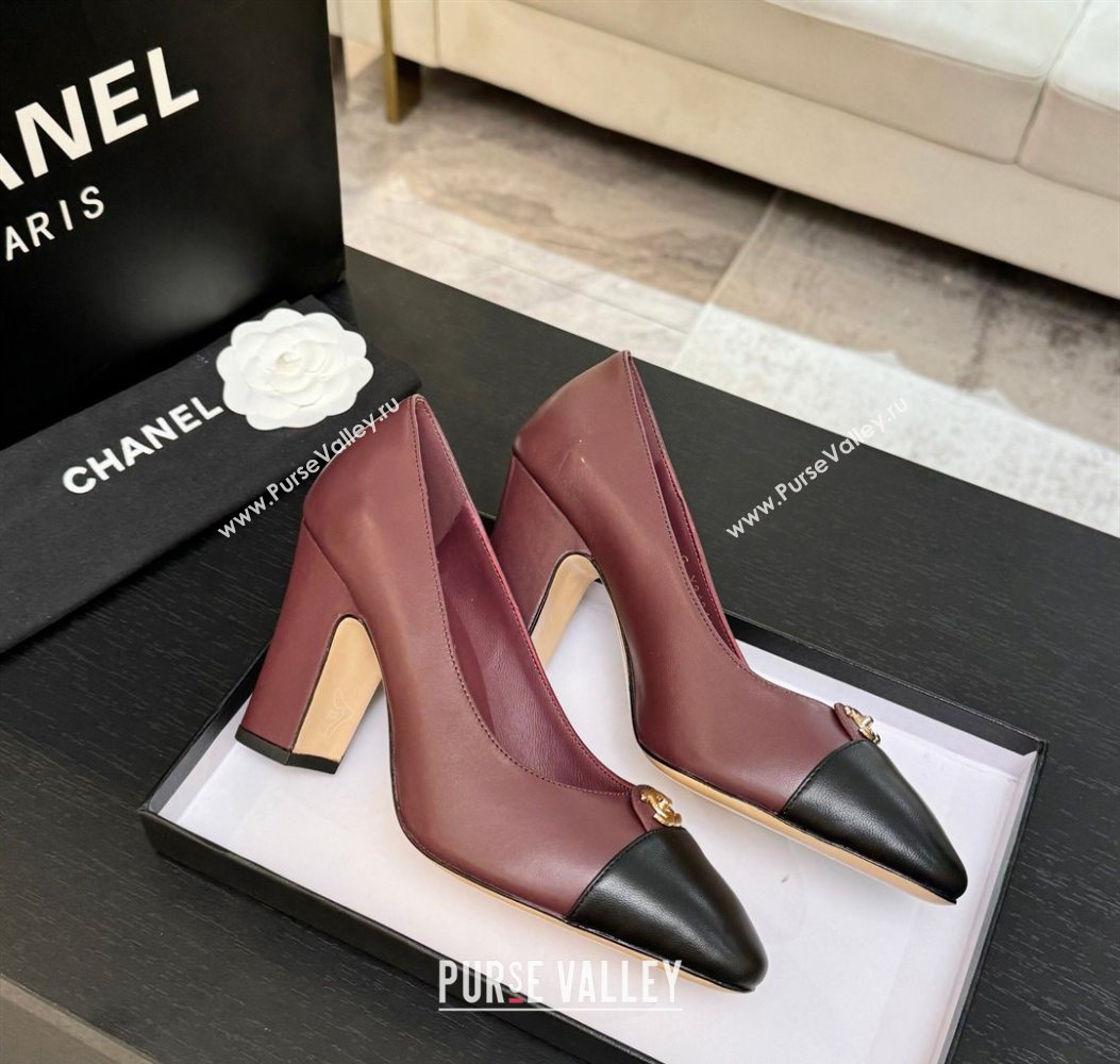 Chanel Lambskin Leather Pumps 9cm with CC Tag Burgundy 2025 G46441 2 (MD-251103013)