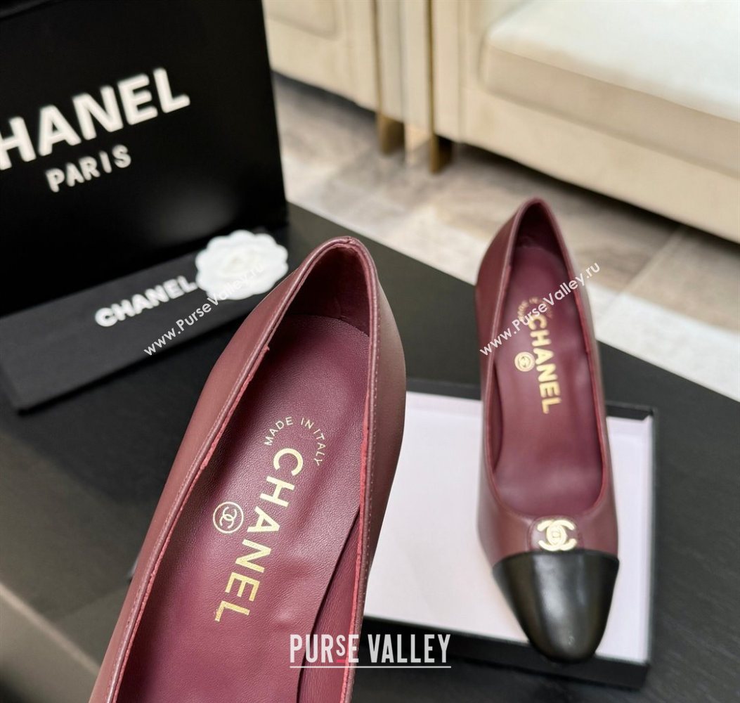 Chanel Lambskin Leather Pumps 9cm with CC Tag Burgundy 2025 G46441 2 (MD-251103013)