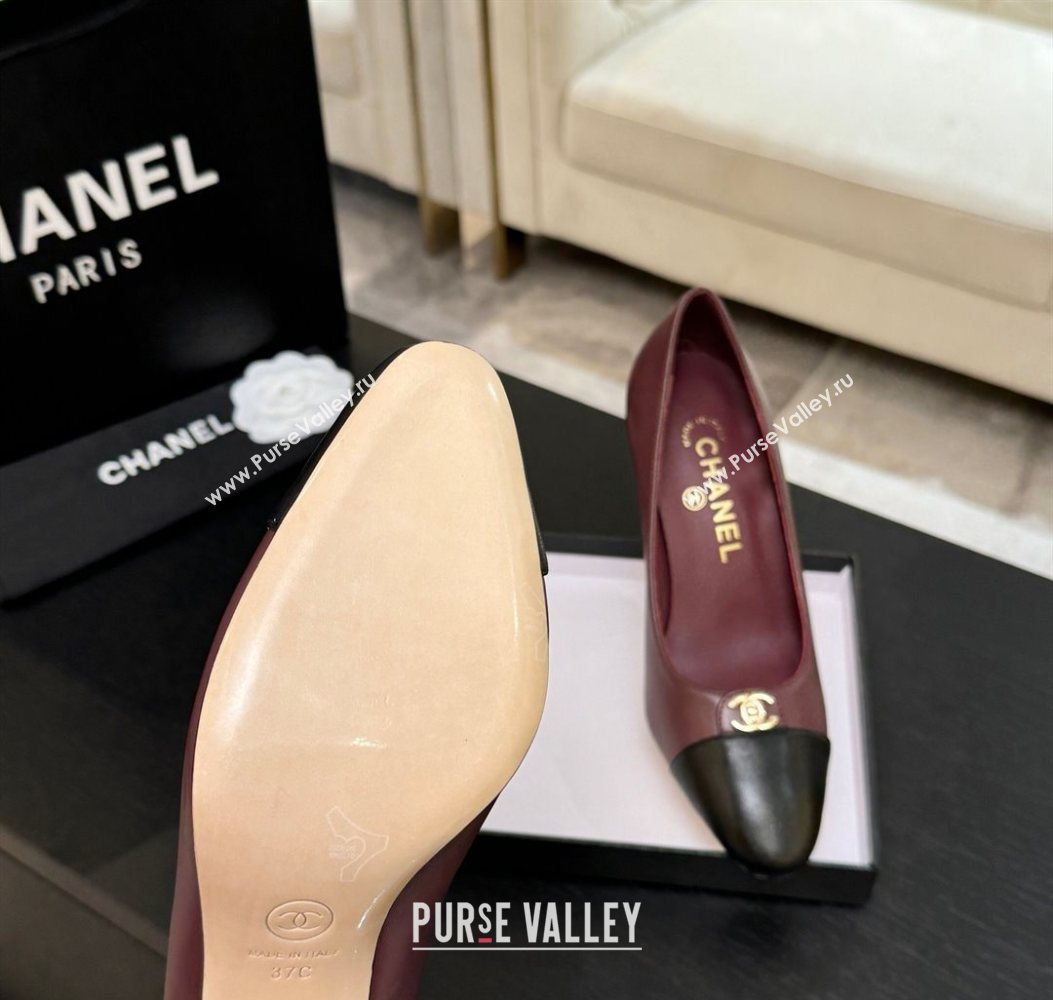 Chanel Lambskin Leather Pumps 9cm with CC Tag Burgundy 2025 G46441 2 (MD-251103013)