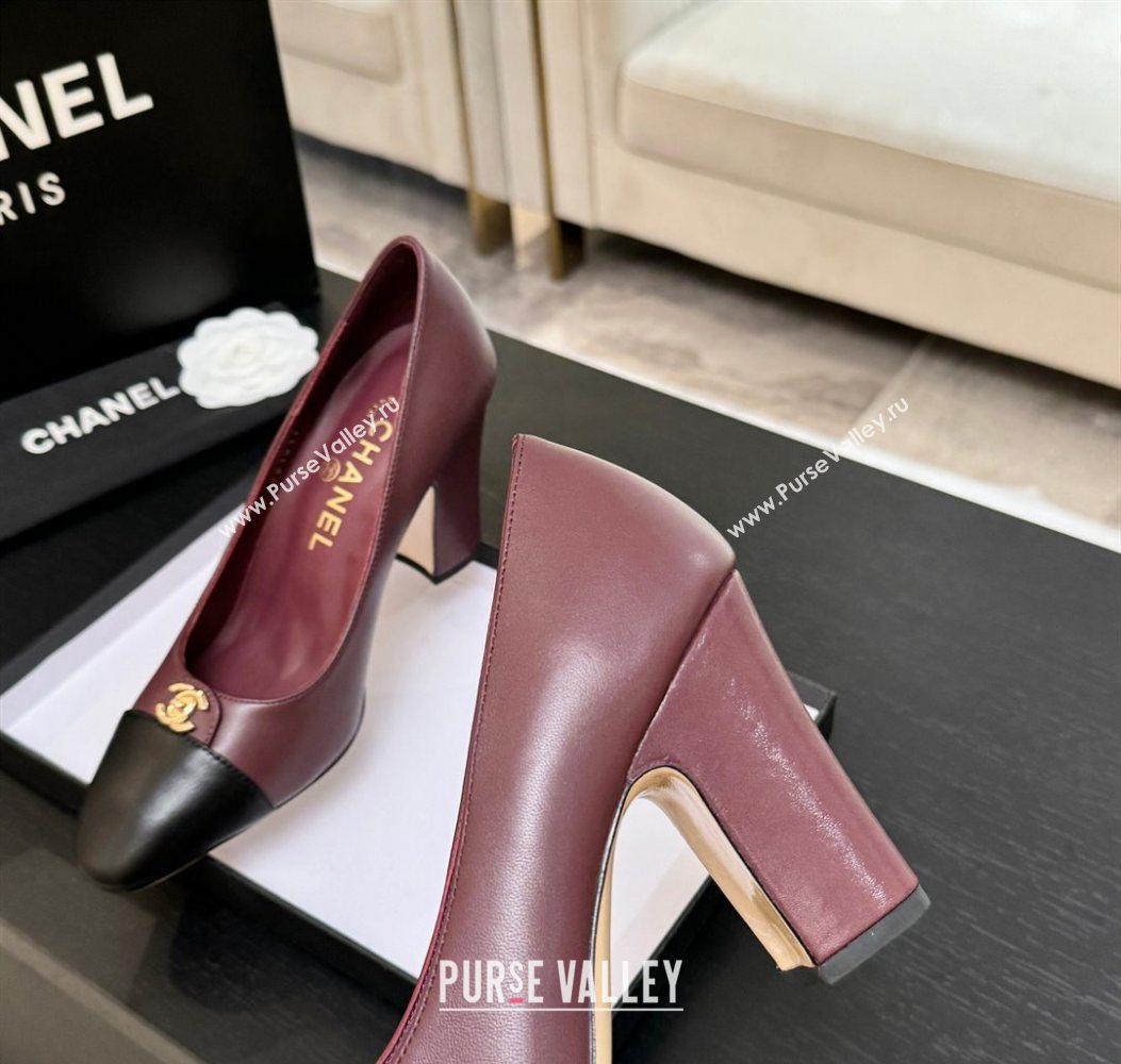 Chanel Lambskin Leather Pumps 9cm with CC Tag Burgundy 2025 G46441 2 (MD-251103013)