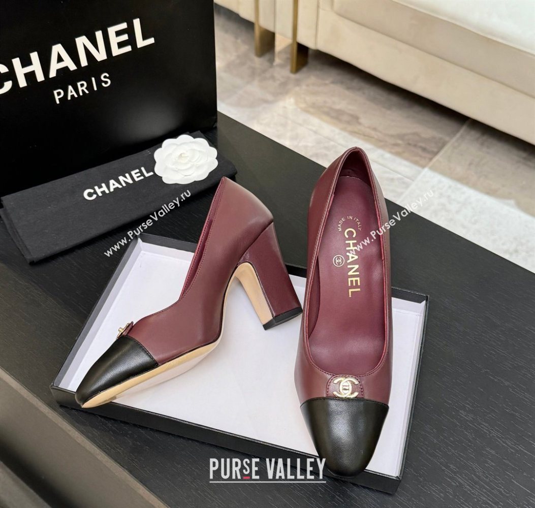 Chanel Lambskin Leather Pumps 9cm with CC Tag Burgundy 2025 G46441 2 (MD-251103013)