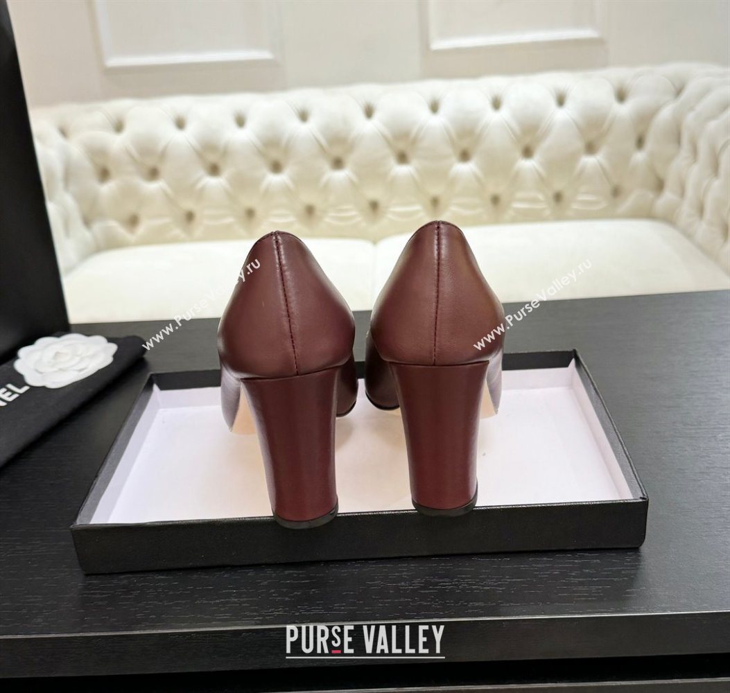Chanel Lambskin Leather Pumps 9cm with CC Tag Burgundy 2025 G46441 2 (MD-251103013)