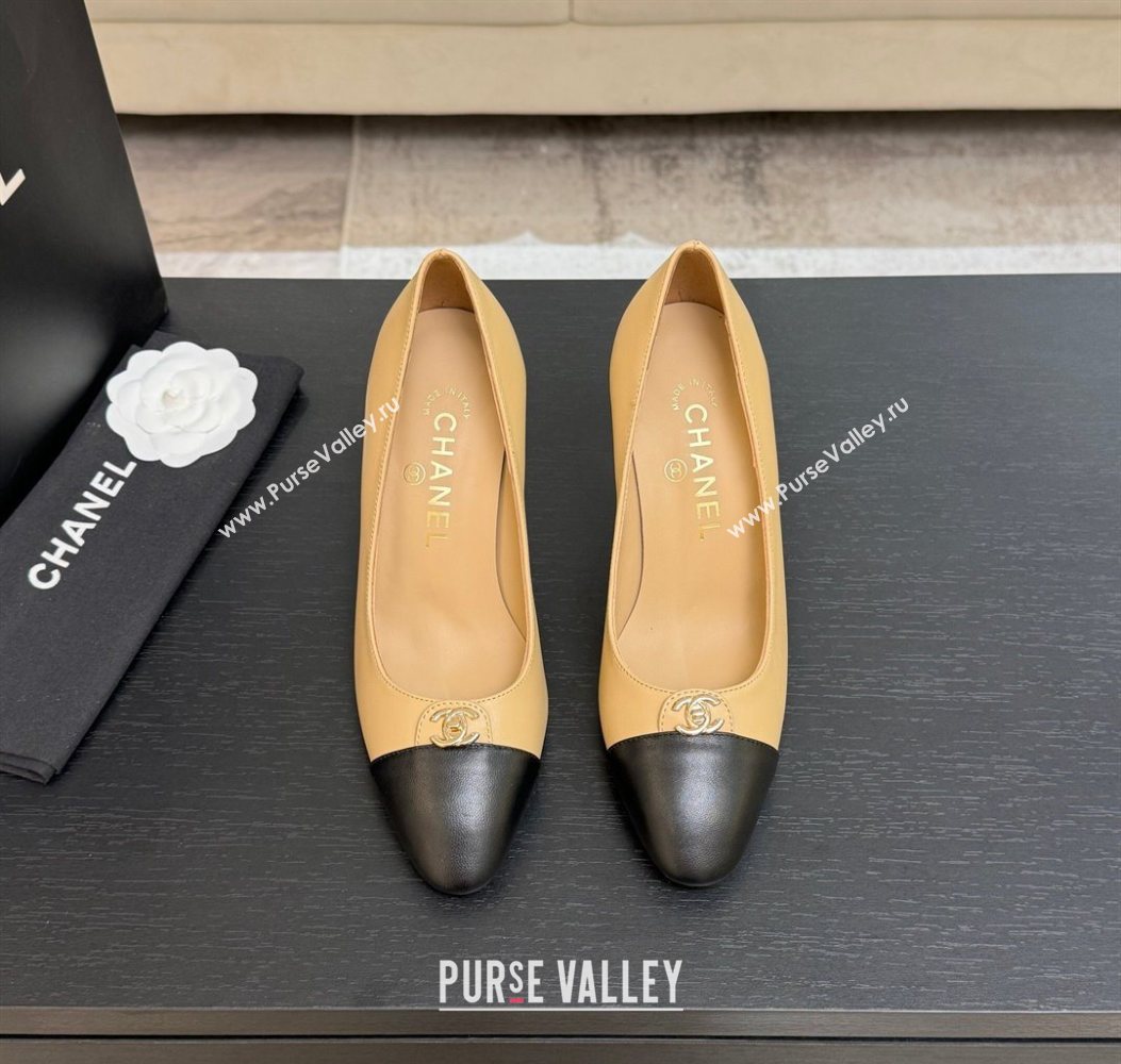 Chanel Lambskin Leather Pumps 9cm with CC Tag Beige 2025 G46441 2 (MD-251103014)