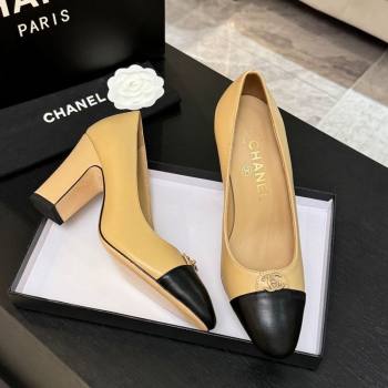 Chanel Lambskin Leather Pumps 9cm with CC Tag Beige 2025 G46441 2 (MD-251103014)