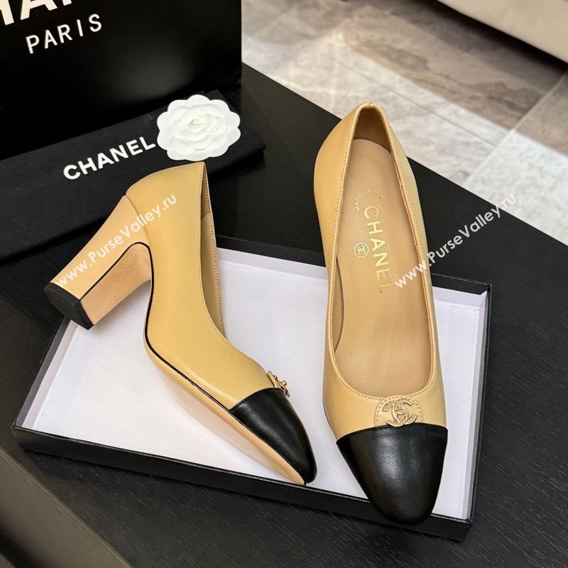 Chanel Lambskin Leather Pumps 9cm with CC Tag Beige 2025 G46441 2 (MD-251103014)