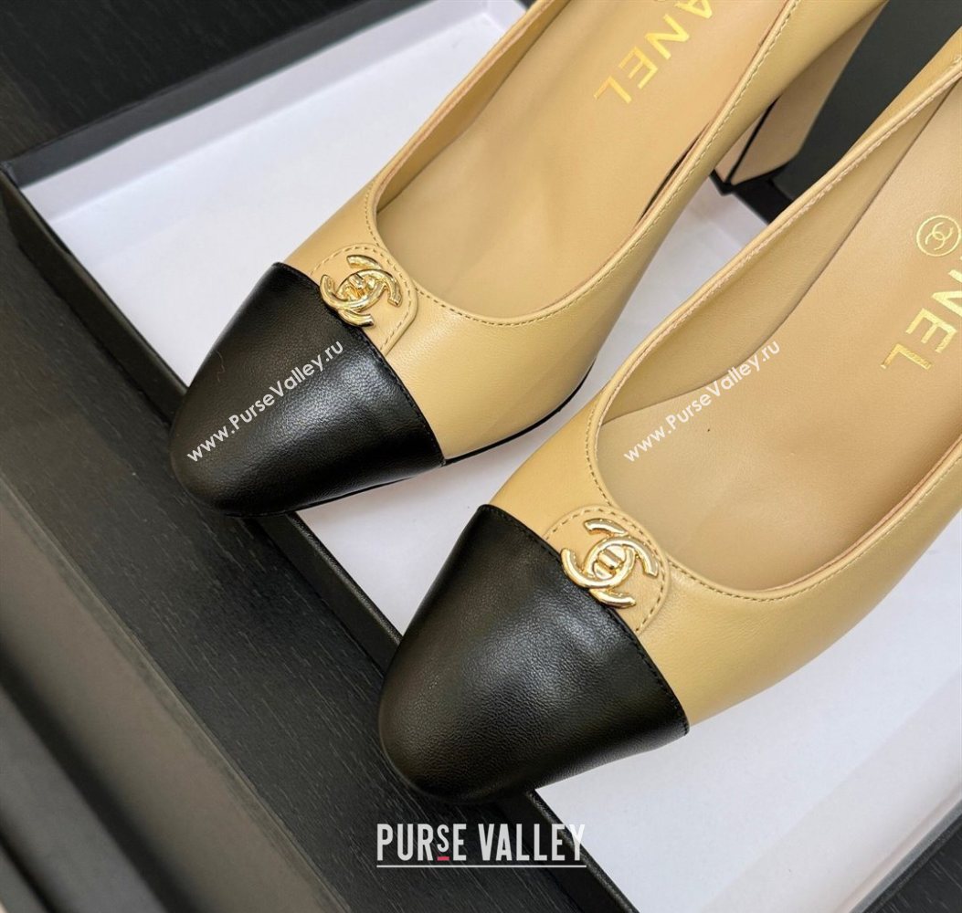 Chanel Lambskin Leather Pumps 9cm with CC Tag Beige 2025 G46441 2 (MD-251103014)